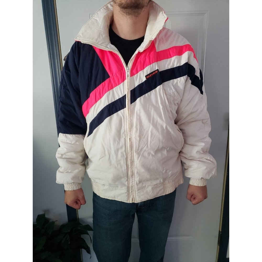 90s White Blue and Pink Ski Jacket